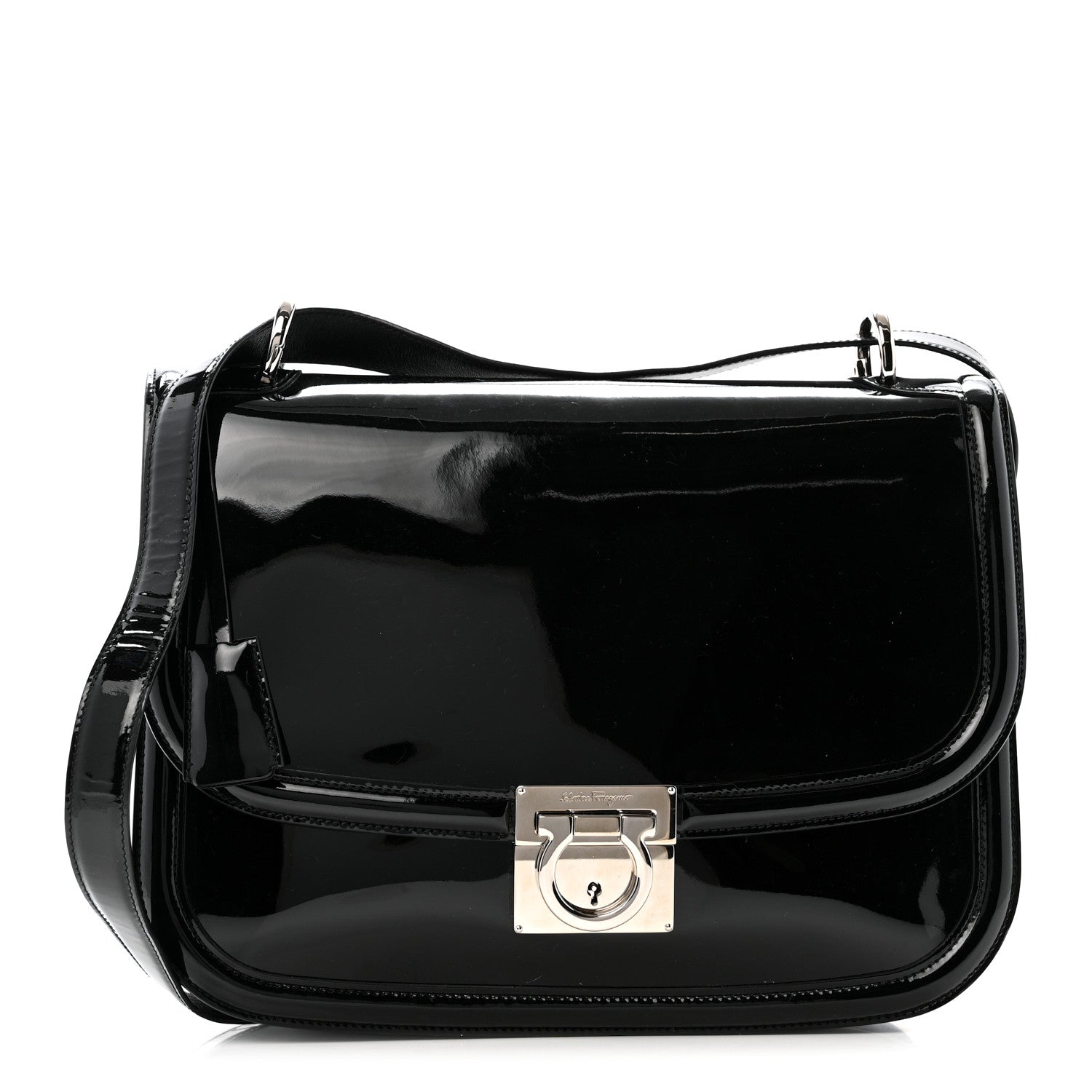 Salvatore Ferragamo Patent Jody Shoulder Bag Black 1 of 12
