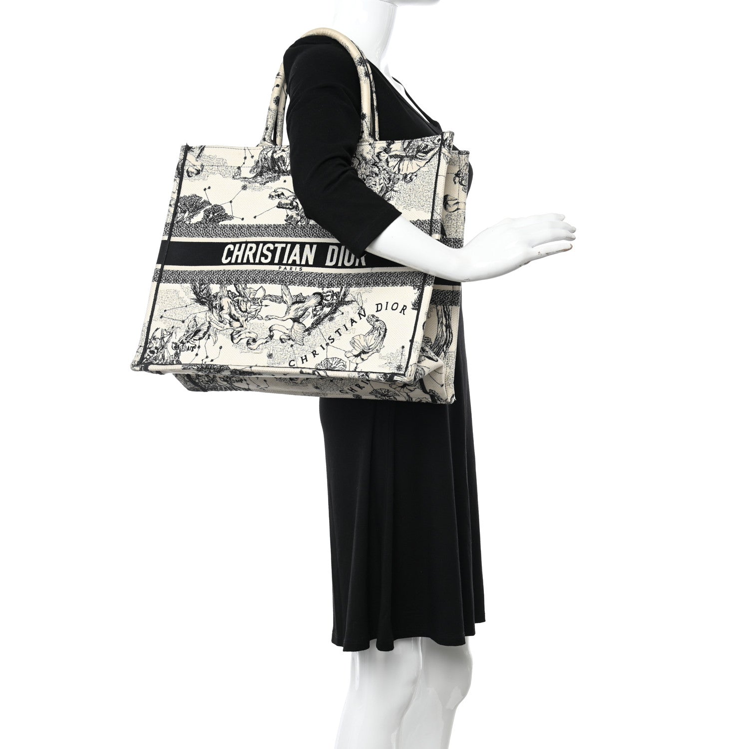 Christian Dior Canvas Embroidered Large Zodiac Toile De Jouy Book Tote Latte 2 of 11