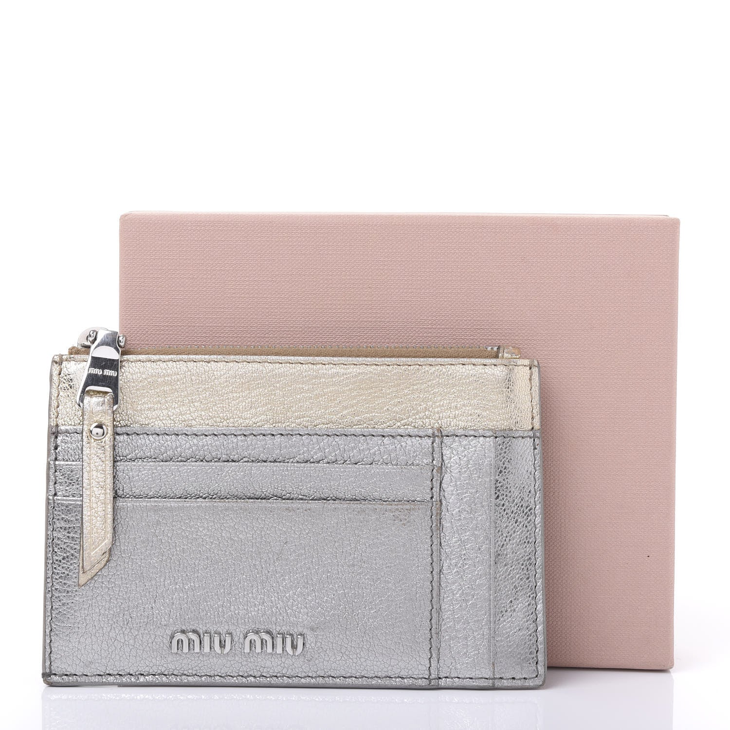 Miu Miu Metallic Madras Colour Zip Card Case Chrome Gold 10 of 10