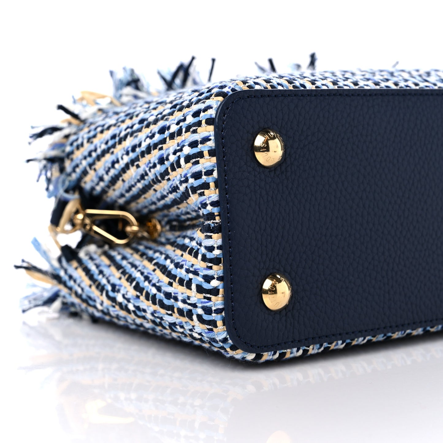 Tweed Raffia Calfskin Capucines MM Multicolor Navy