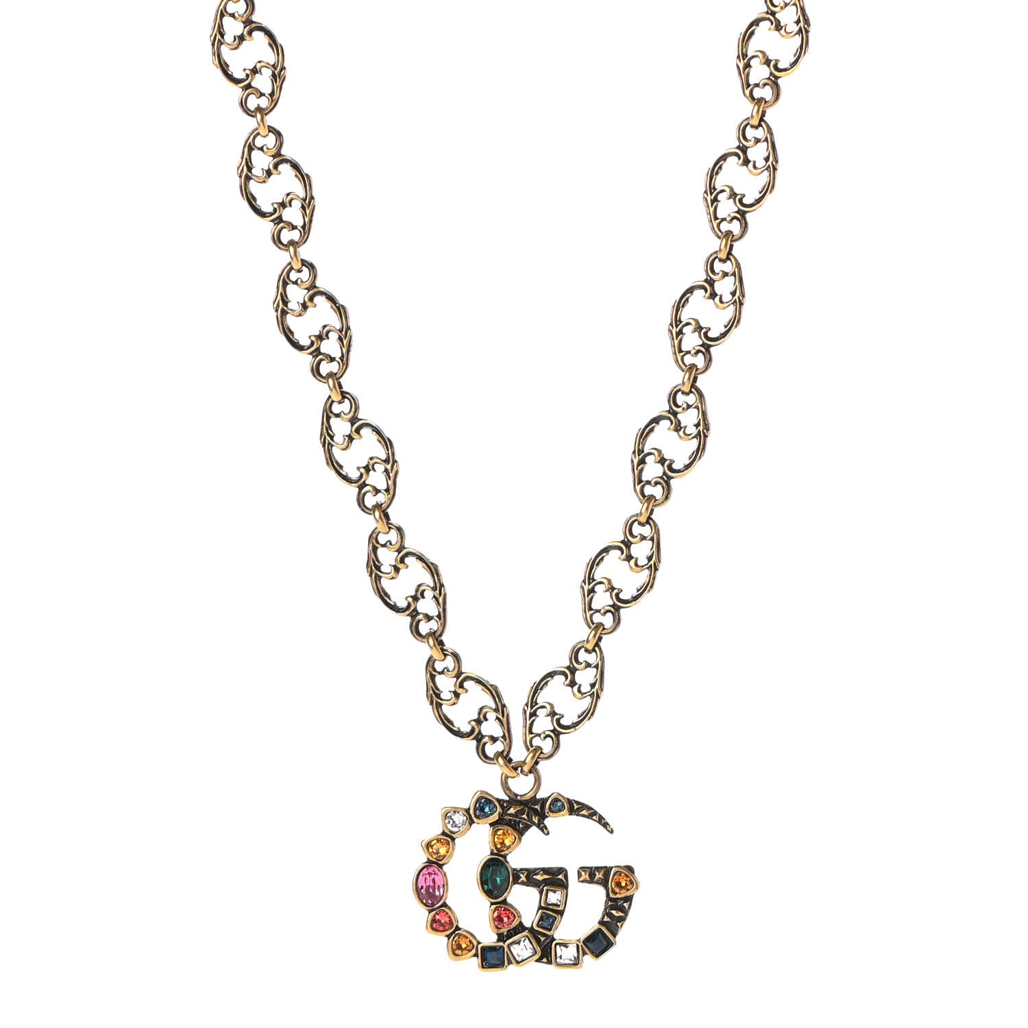Gucci Crystal Marmont Necklace Aged Gold Multicolor 1 of 8