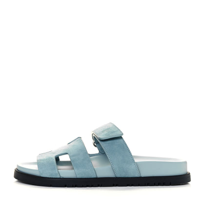 Hermes Suede Goatskin Womens Chypre Sandals 37 Vert d'eau 1 of 9