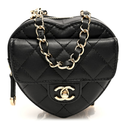 Chanel Lambskin Quilted CC In Love Heart Waist Belt Bag With Chain Black 1 of 10