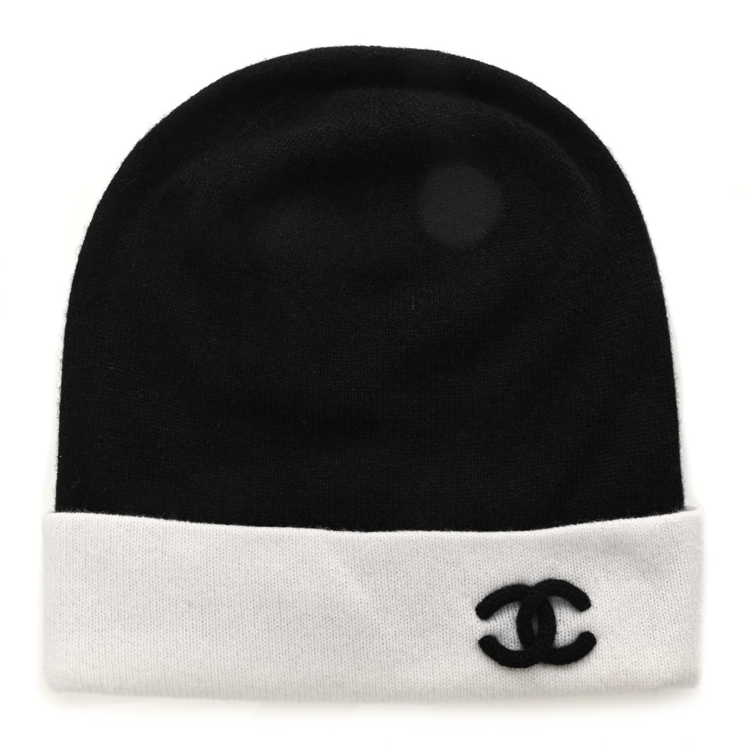Chanel Cashmere CC Beanie Hat Black White 1 of 6