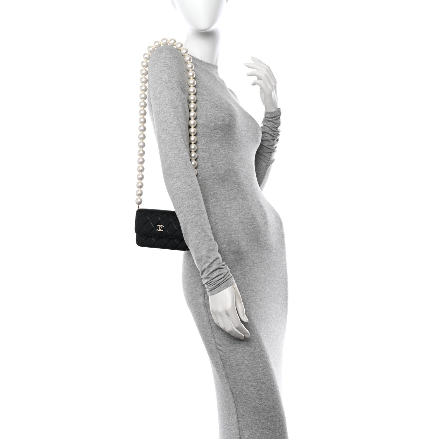 Chanel Calfskin Quilted Maxi Pearls Clutch With Chain Black 2 of 12