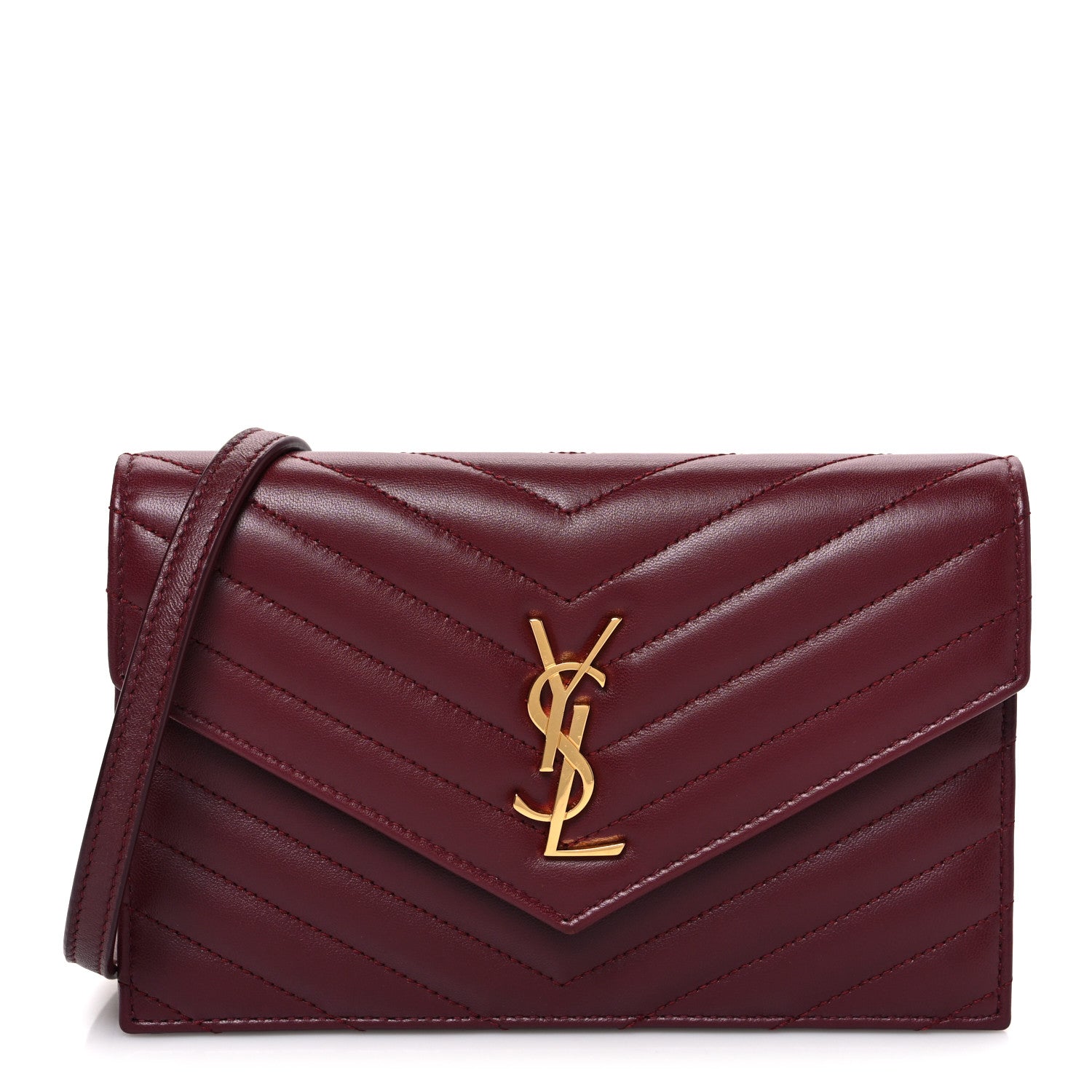 Saint Laurent Calfskin Matelasse Chevron Monogram Envelope Chain Wallet Rouge Merlot 1 of 11