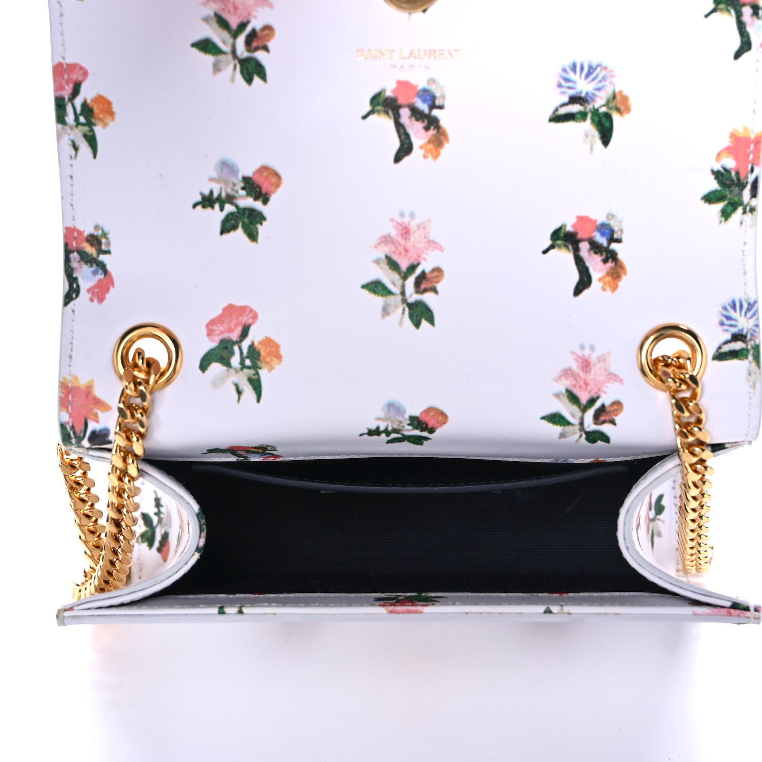 Saint Laurent Calfskin Prairie Flower Printed Small Classic Monogram Kate Satchel White 4 of 14