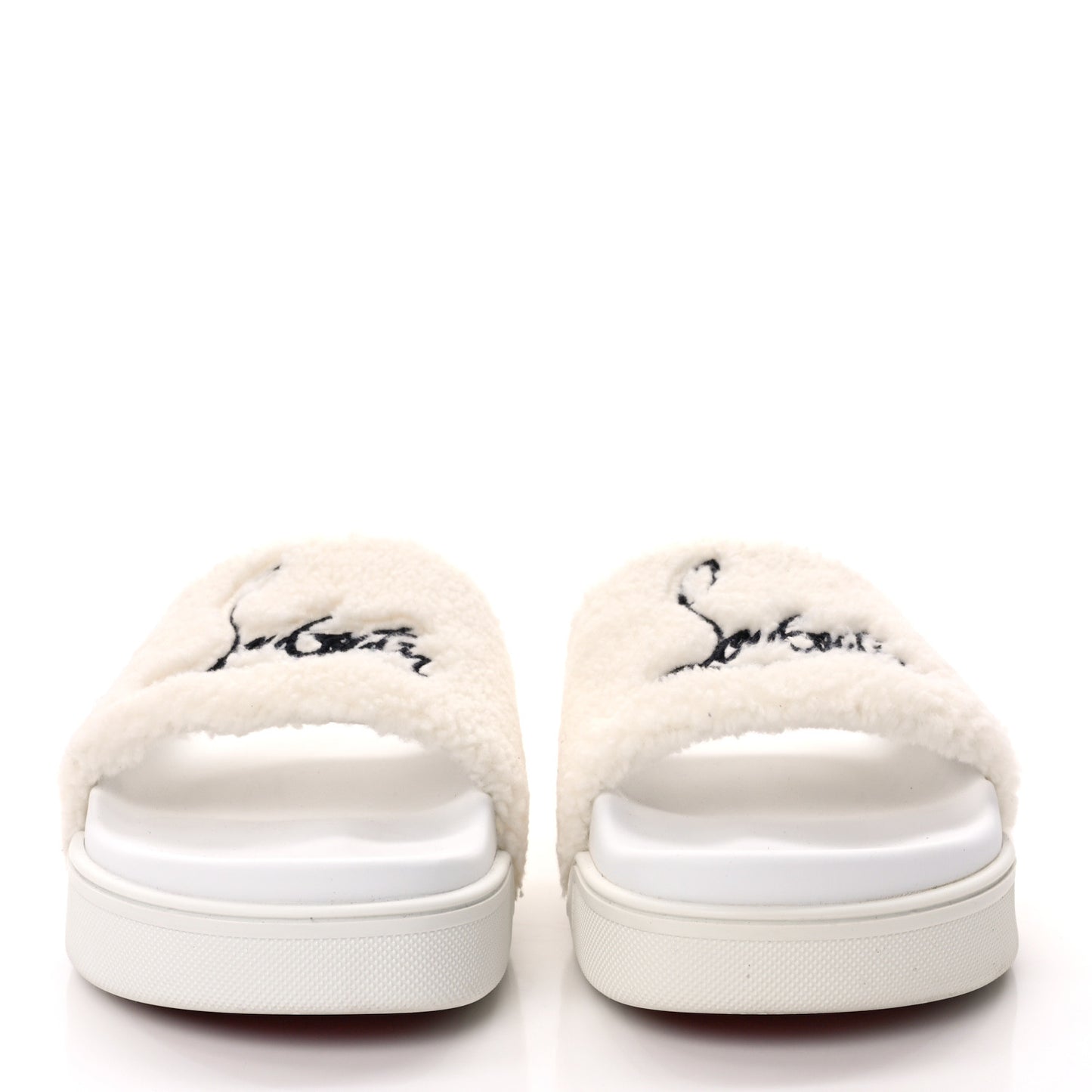 Faux Shearling Embroidered Pool Donna Flat Slide Sandals 39.5 White