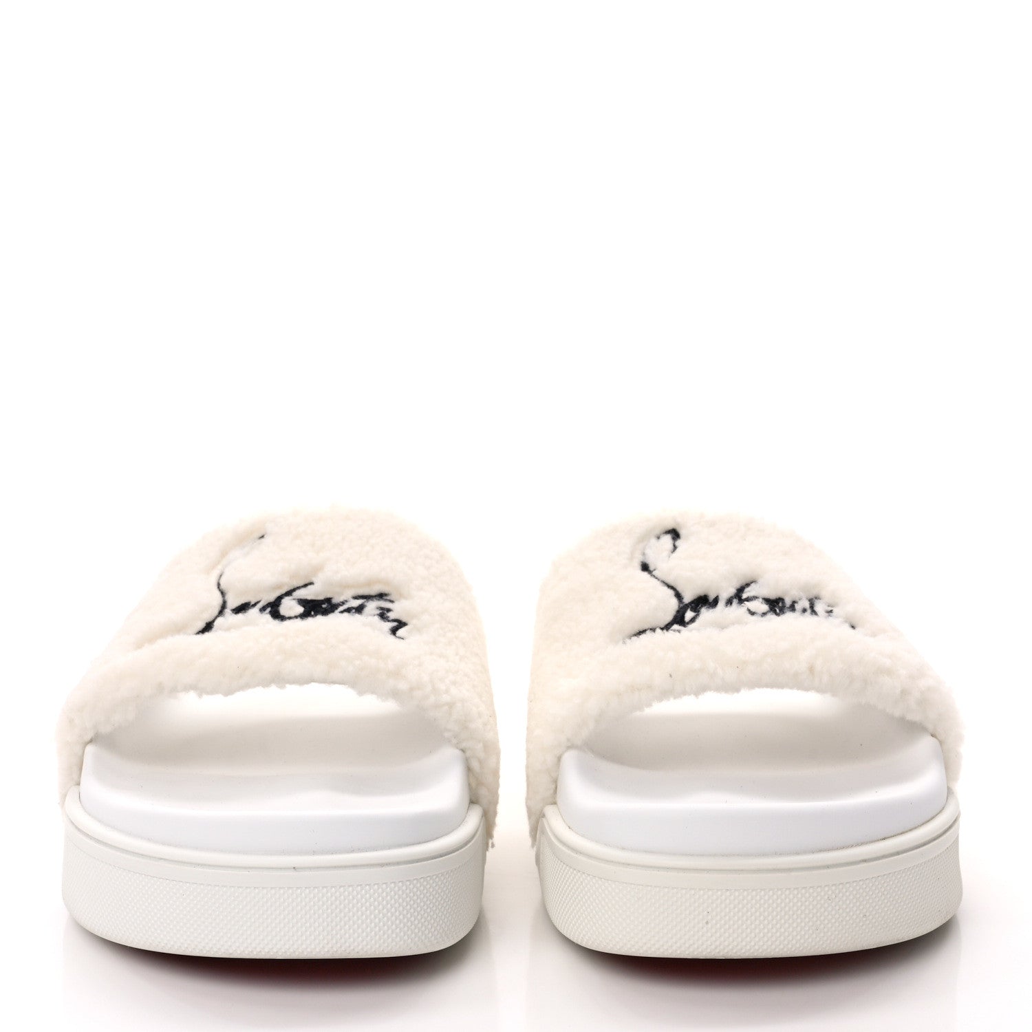 Christian Louboutin Faux Shearling Embroidered Pool Donna Flat Slide Sandals 39.5 White 2 of 8