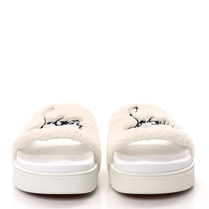 Christian Louboutin Faux Shearling Embroidered Pool Donna Flat Slide Sandals 39.5 White 2 of 8