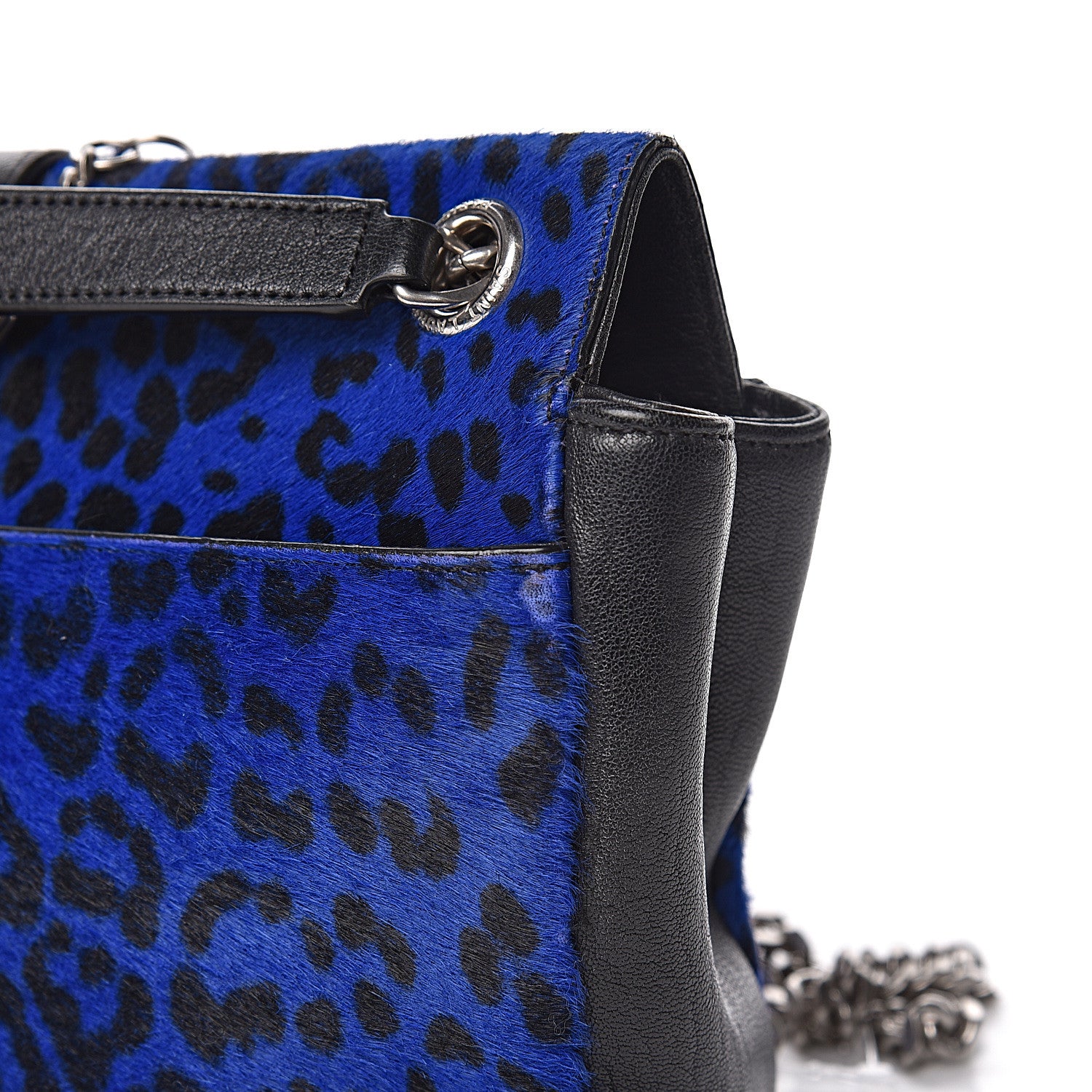 Saint Laurent Pony Hair Calfskin Monogram Leopard Print Medium Punk Chain Bag Blue 13 of 16