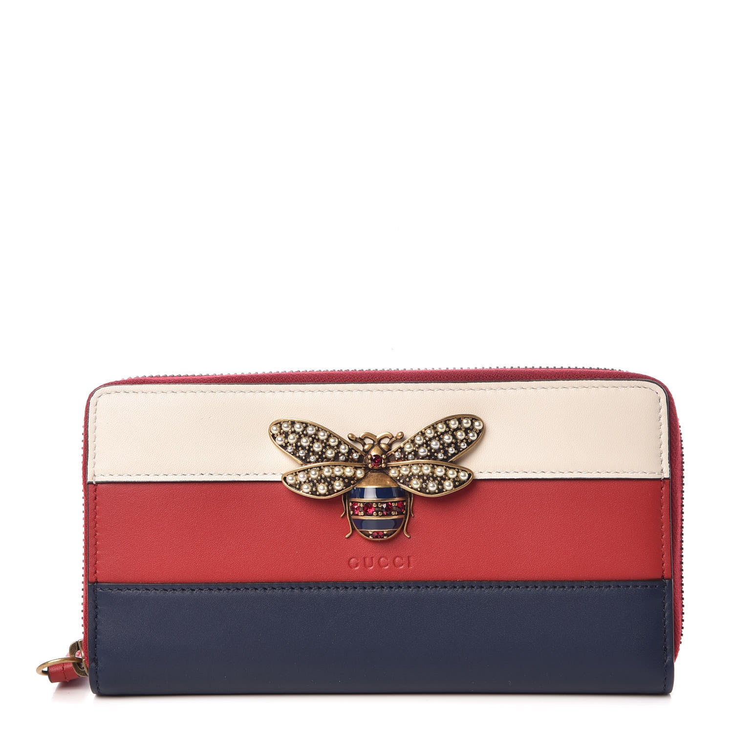 Gucci Calfskin Queen Margaret Zip Around Wallet Blue Agata Hibiscus Red Mystic White 1 of 9