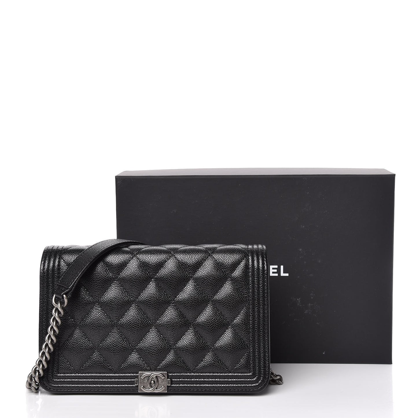 Caviar Quilted Boy Wallet On Chain WOC Black