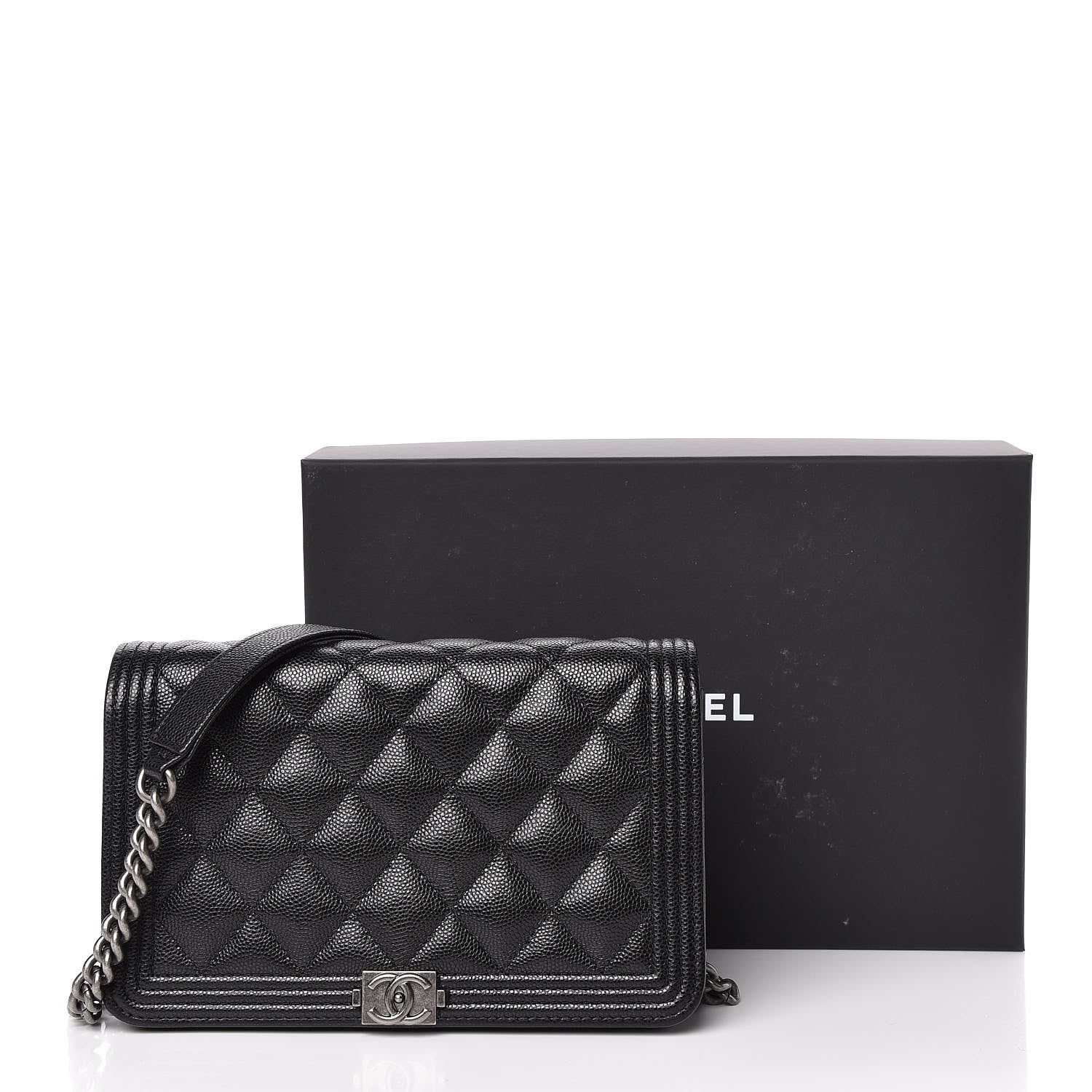 Chanel Caviar Quilted Boy Wallet On Chain WOC Black 12 of 12