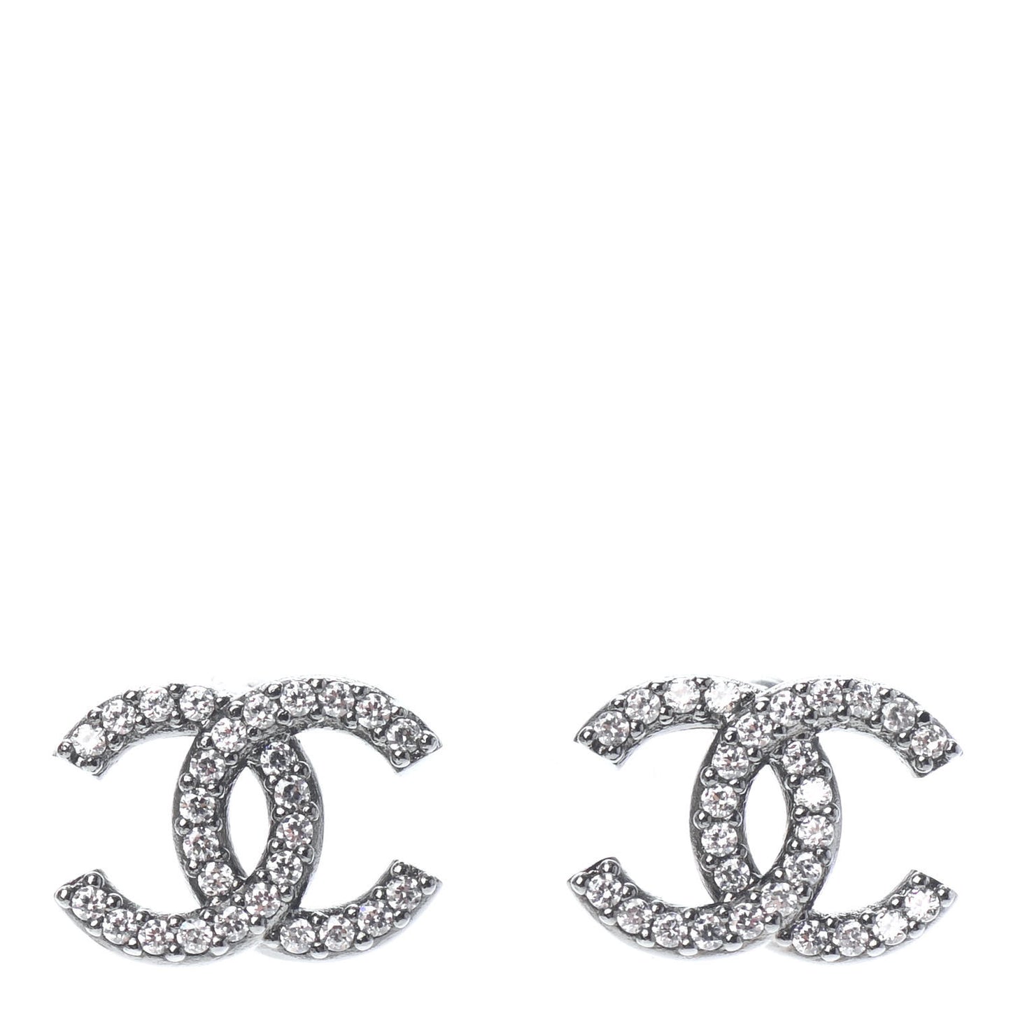 Metal Crystal CC Lock Symbols Stud Earrings Ruthenium