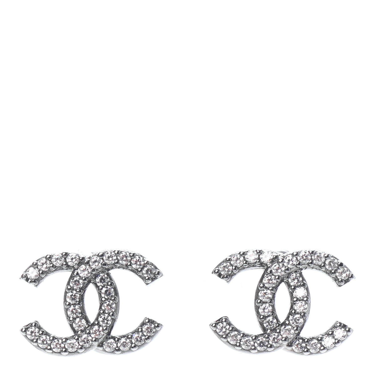 Chanel Metal Crystal CC Lock Symbols Stud Earrings Ruthenium 1 of 4