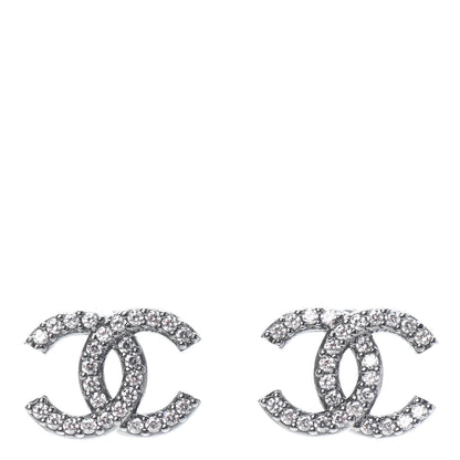 Chanel Metal Crystal CC Lock Symbols Stud Earrings Ruthenium 1 of 4