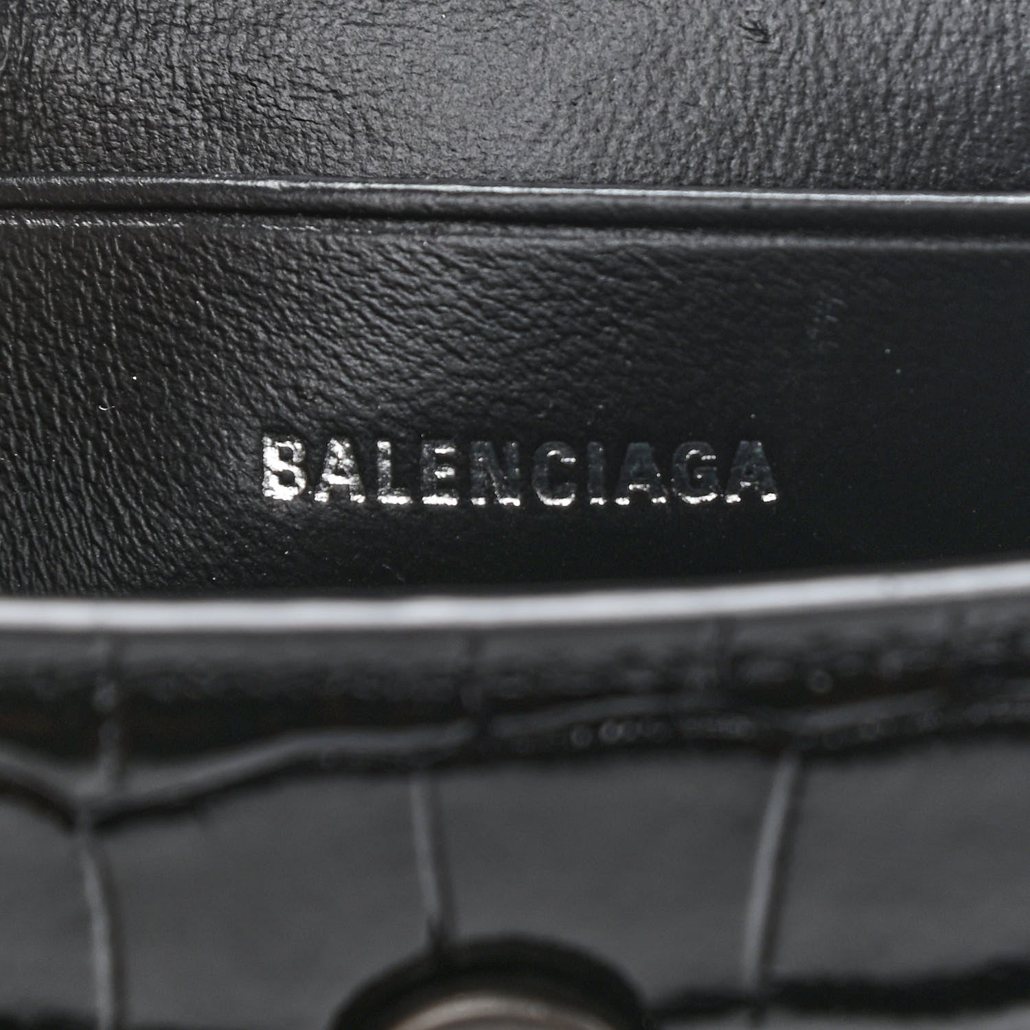 Balenciaga Shiny Calfskin Monochrome Crocodile Embossed Hourglass Top Handle Bag Mini Black 5 of 7