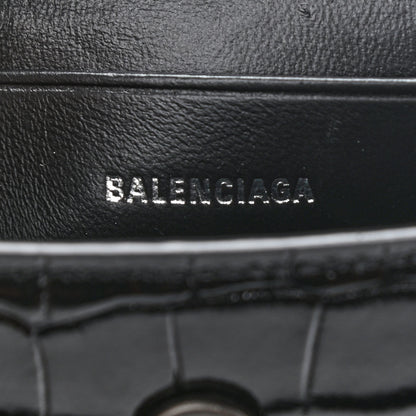 Balenciaga Shiny Calfskin Monochrome Crocodile Embossed Hourglass Top Handle Bag Mini Black 5 of 7