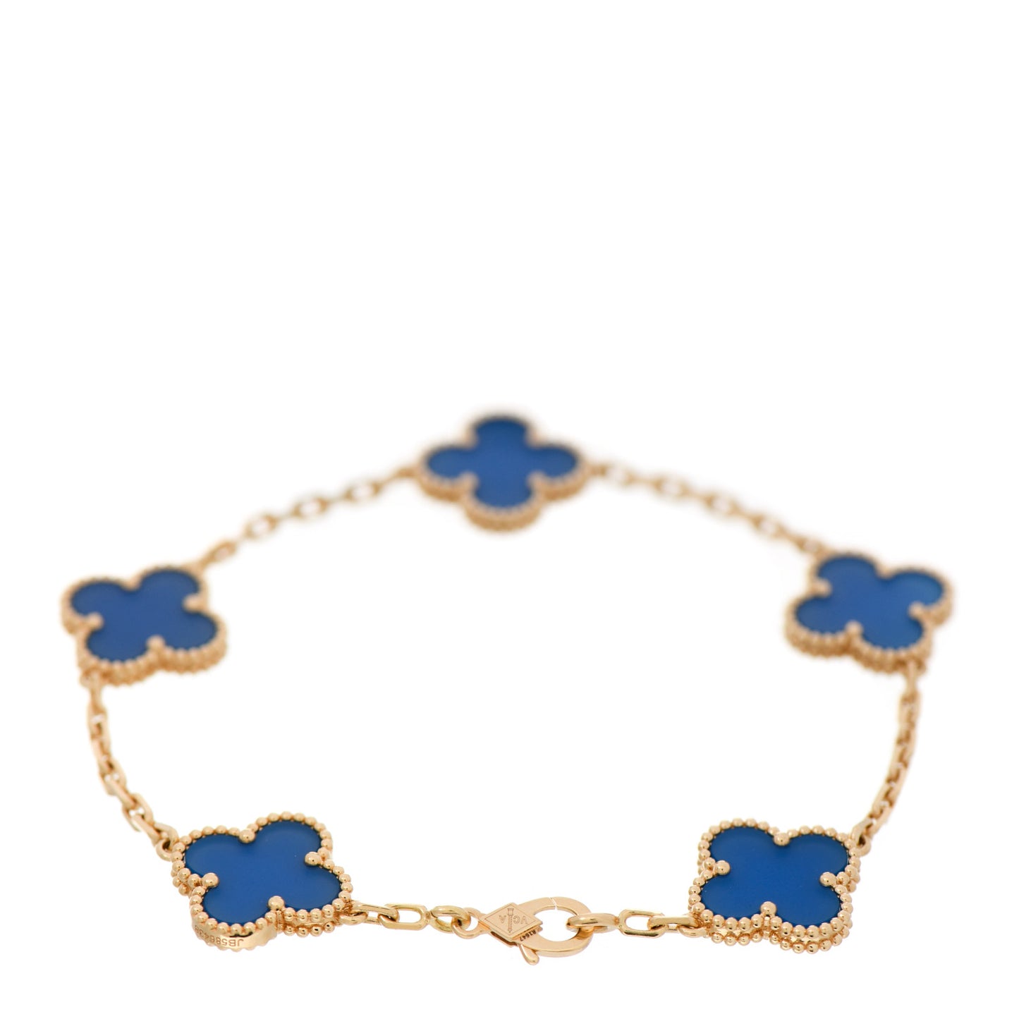 18K Yellow Gold Blue Agate 5 Motifs Vintage Alhambra Bracelet
