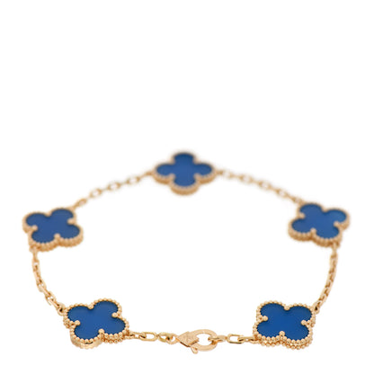 Van Cleef & Arpels 18K Yellow Gold Blue Agate 5 Motifs Vintage Alhambra Bracelet 2 of 4