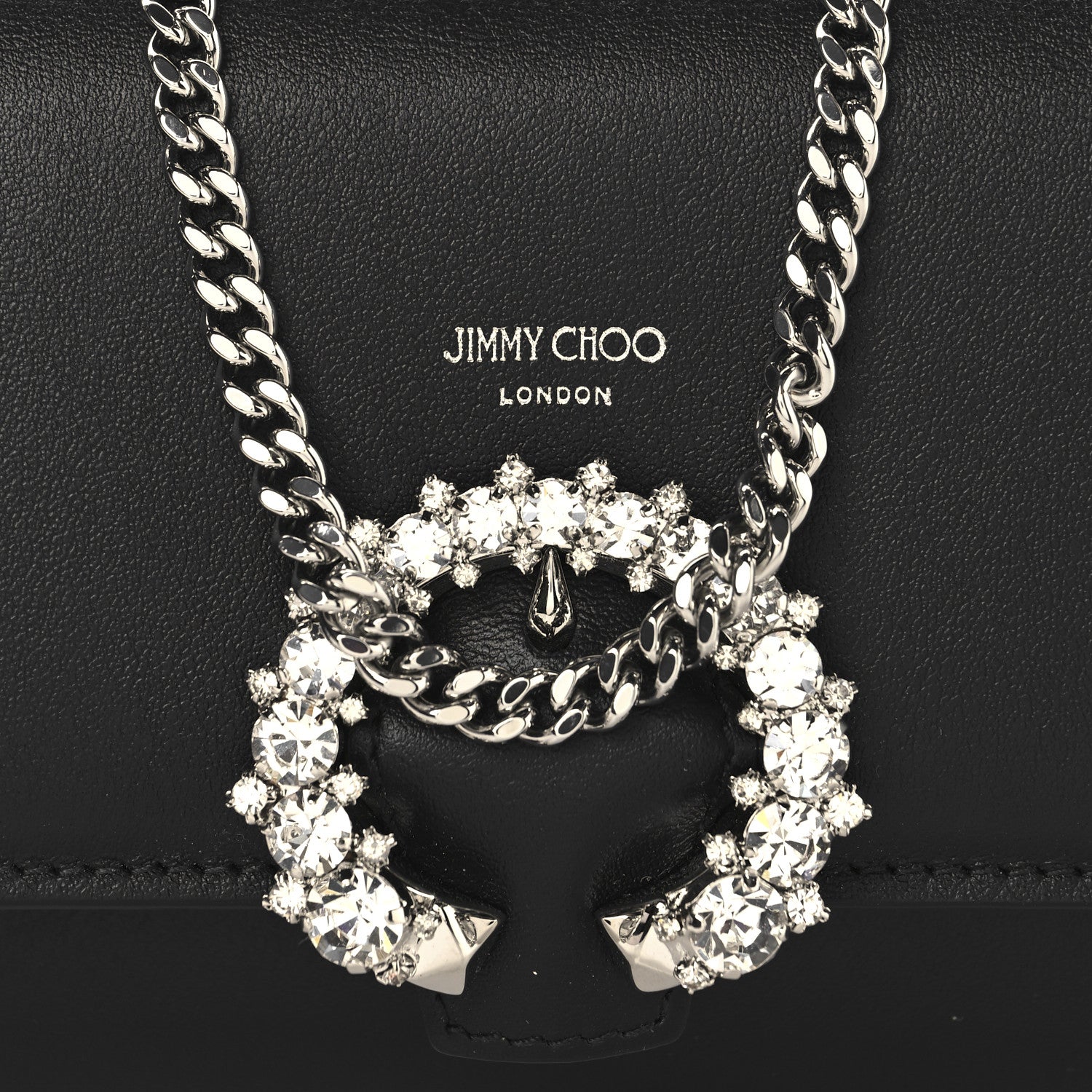 Jimmy Choo Smooth Calfskin Crystal Embellished Chain Wallet Black 7 of 10