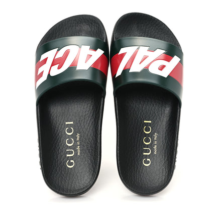 Gucci X PALACE Rubber Mens Slide Sandals 8 Black Green Red 2 of 9