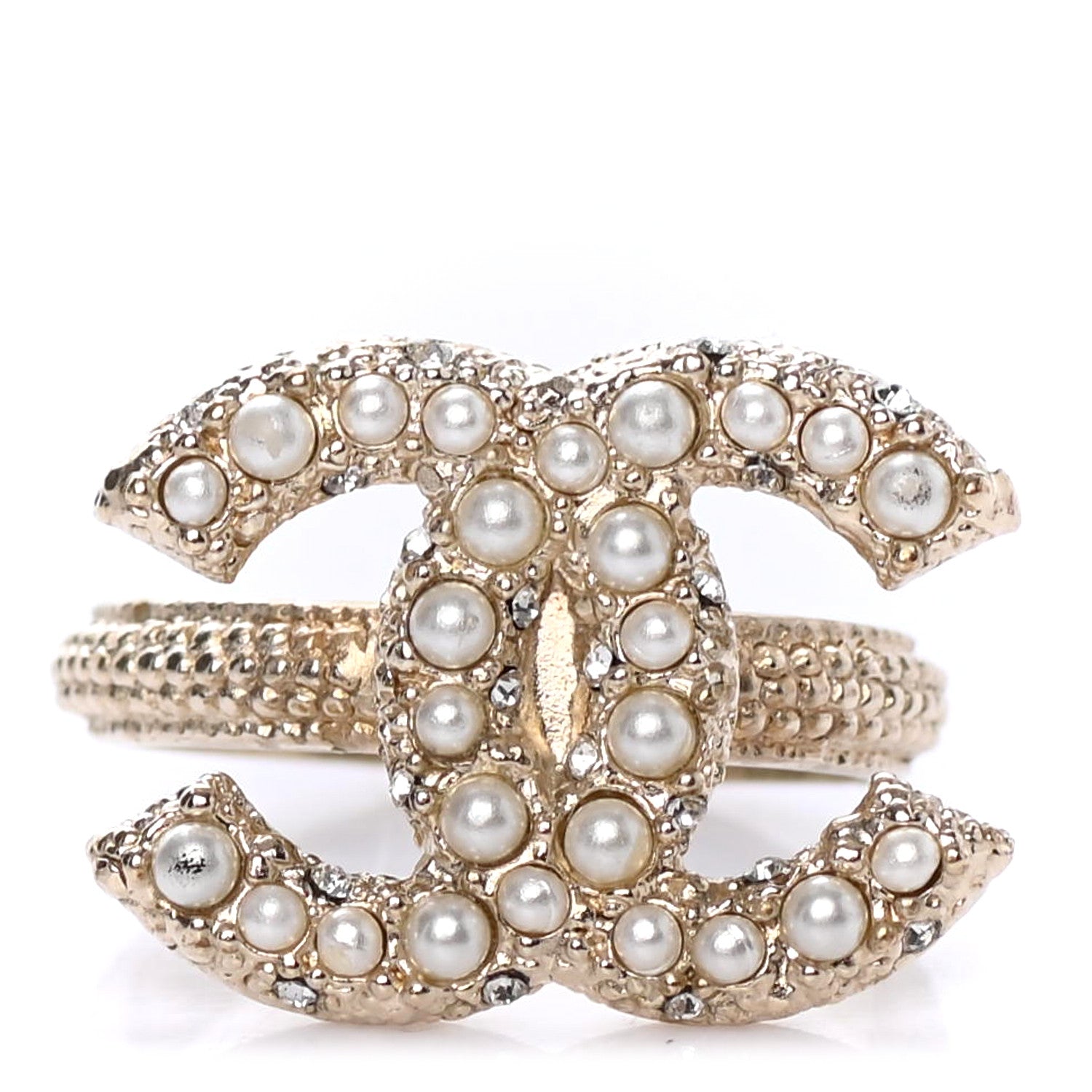 Chanel Crystal Pearl CC Ring 5.5 Gold 1 of 4