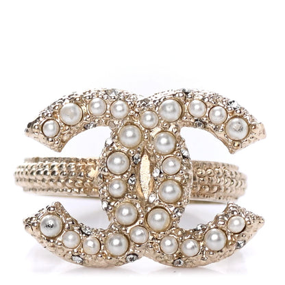 Chanel Crystal Pearl CC Ring 5.5 Gold 1 of 4