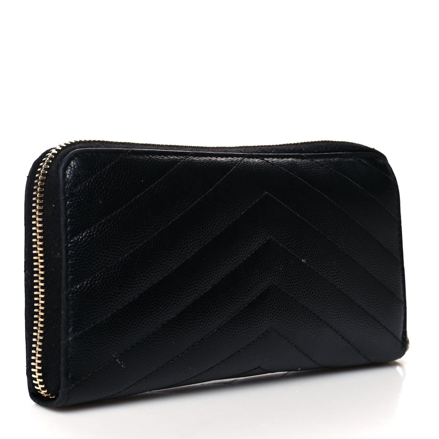 Saint Laurent Grain De Poudre Matelasse Chevron Monogram Zip Around Wallet Black 3 of 14