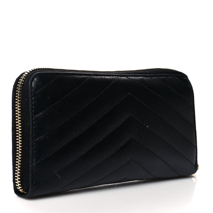 Saint Laurent Grain De Poudre Matelasse Chevron Monogram Zip Around Wallet Black 3 of 14