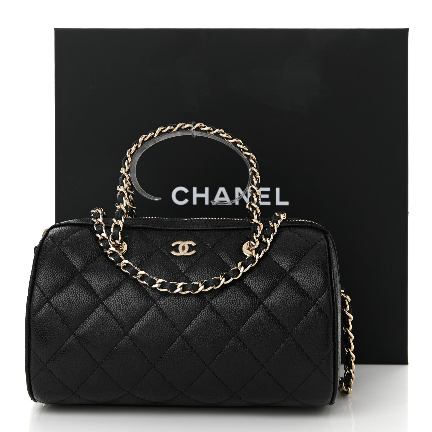 Chanel Caviar Quilted Barrel Clutch With Chain Black 1739133