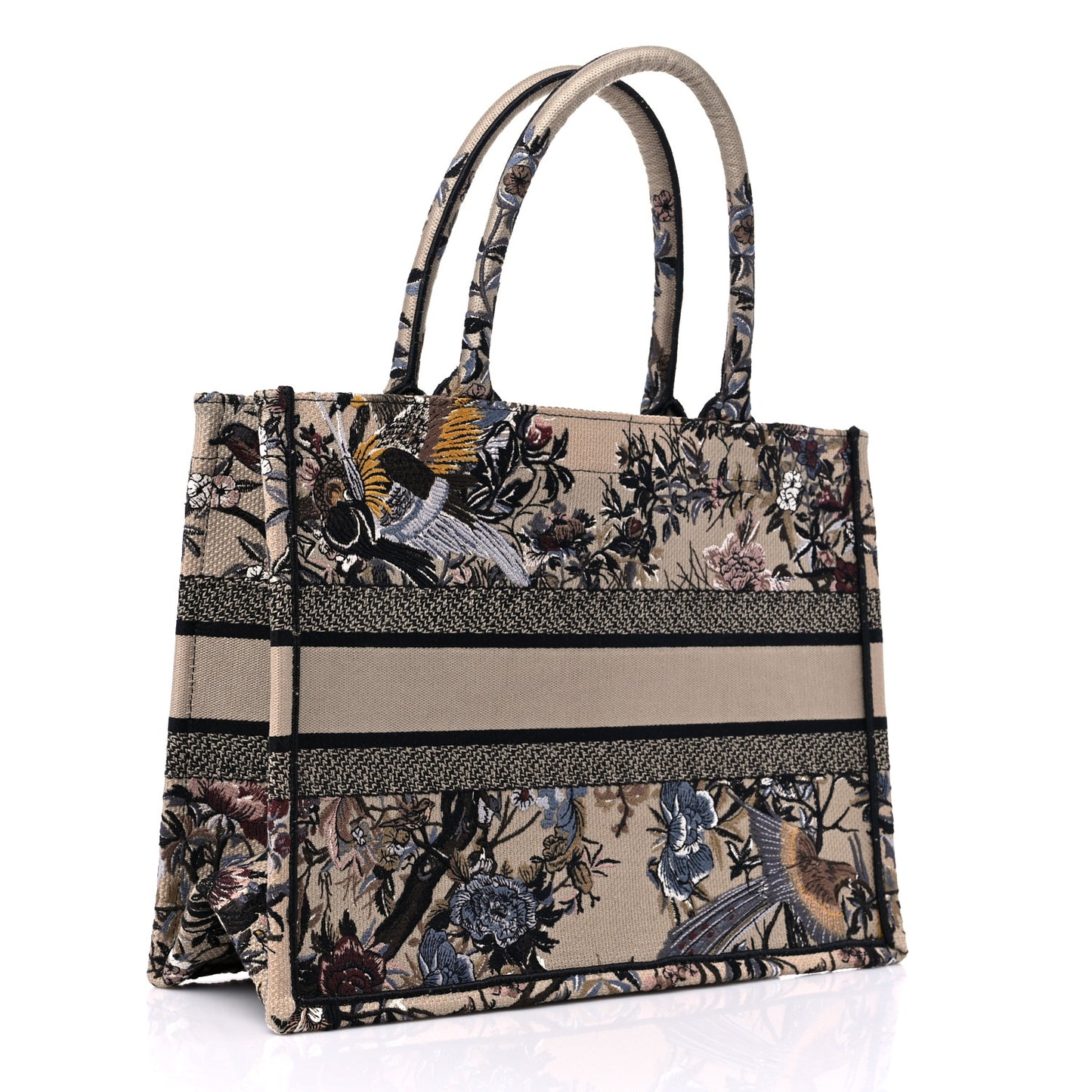 Canvas Embroidered Jardin D'Hiver Medium Book Tote Beige Multicolor