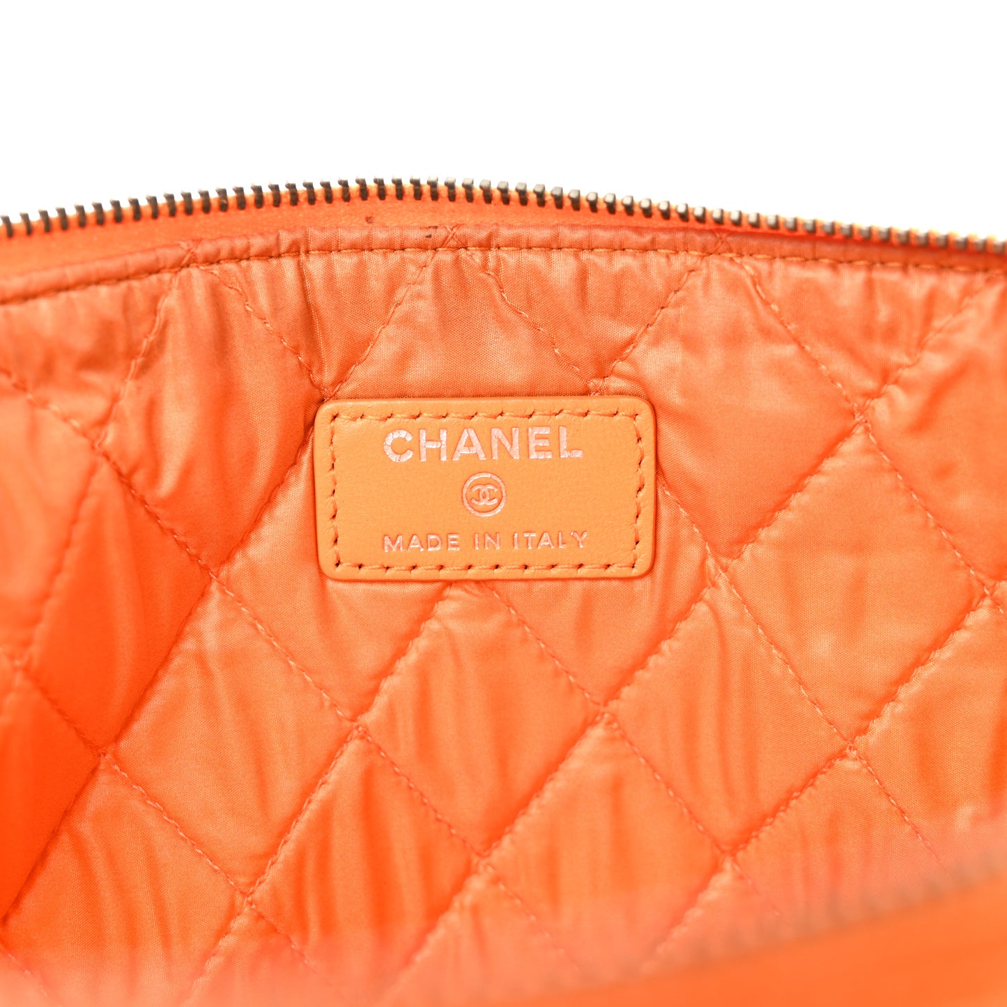 Perforated Lambskin Quilted Medium Cosmetic Case Orange