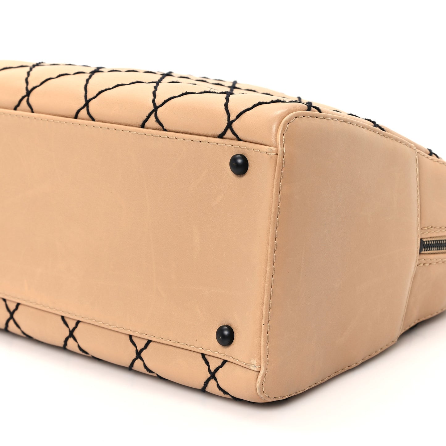 Calfskin Wild Stitch Top Handle Bag Beige