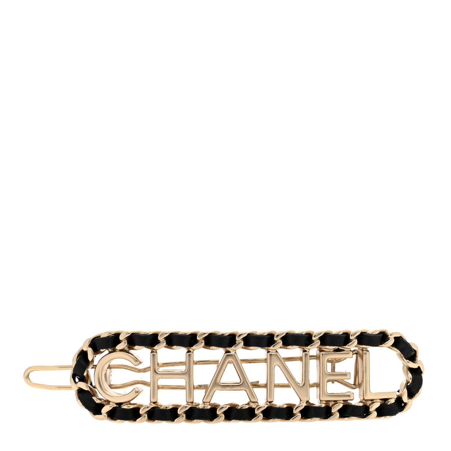 Chanel Metal Lambskin Vintage Allure Logo Hair Clip Black Gold 1 of 4