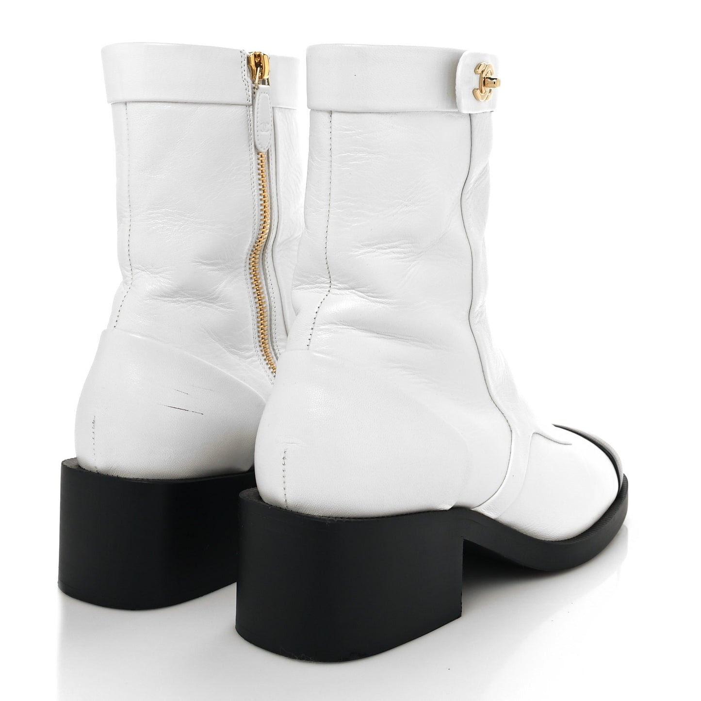 Shiny Goatskin Cap Toe Short Boots 39 White Black