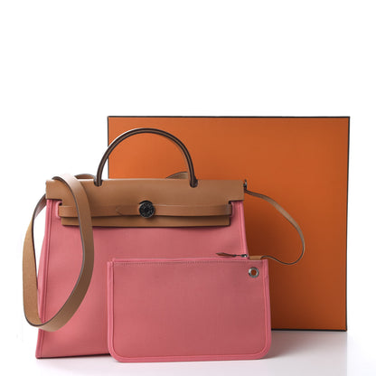Hermes Vache Hunter Toile Herbag Zip 31 PM Rose Azalee Natural 9 of 9