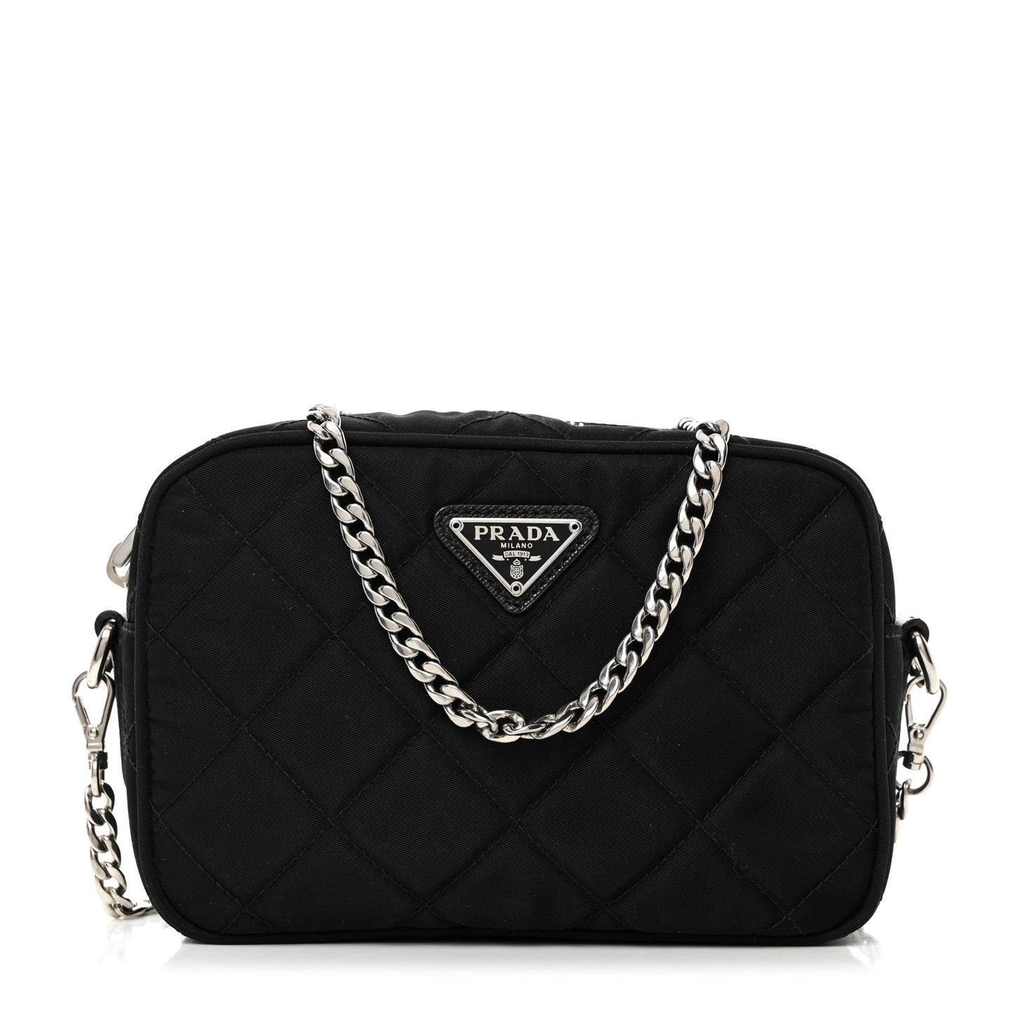 Nylon Tessuto Impuntu Quilted Chain Crossbody Black
