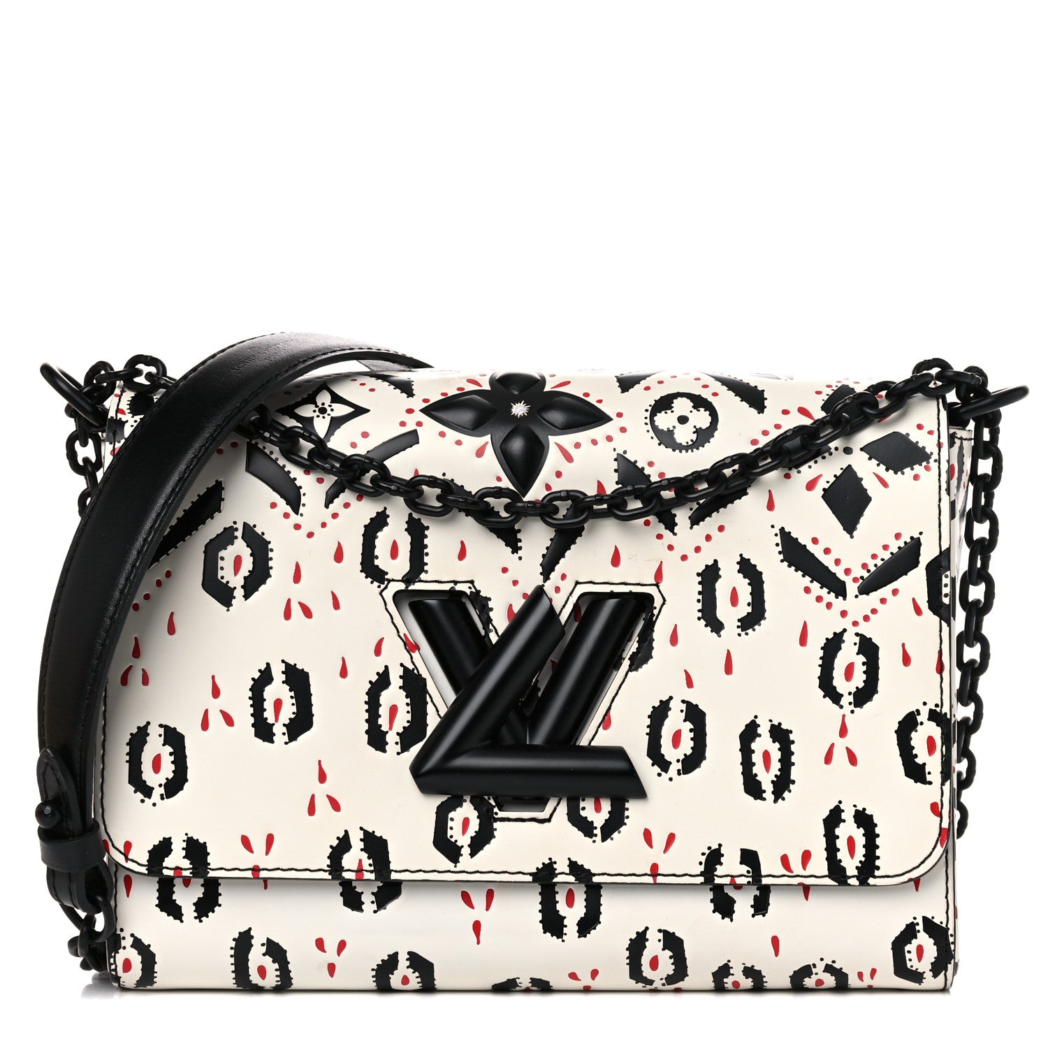 Louis Vuitton Calfskin Graphic Print Twist Shoulder Bag MM White Black 1 of 12
