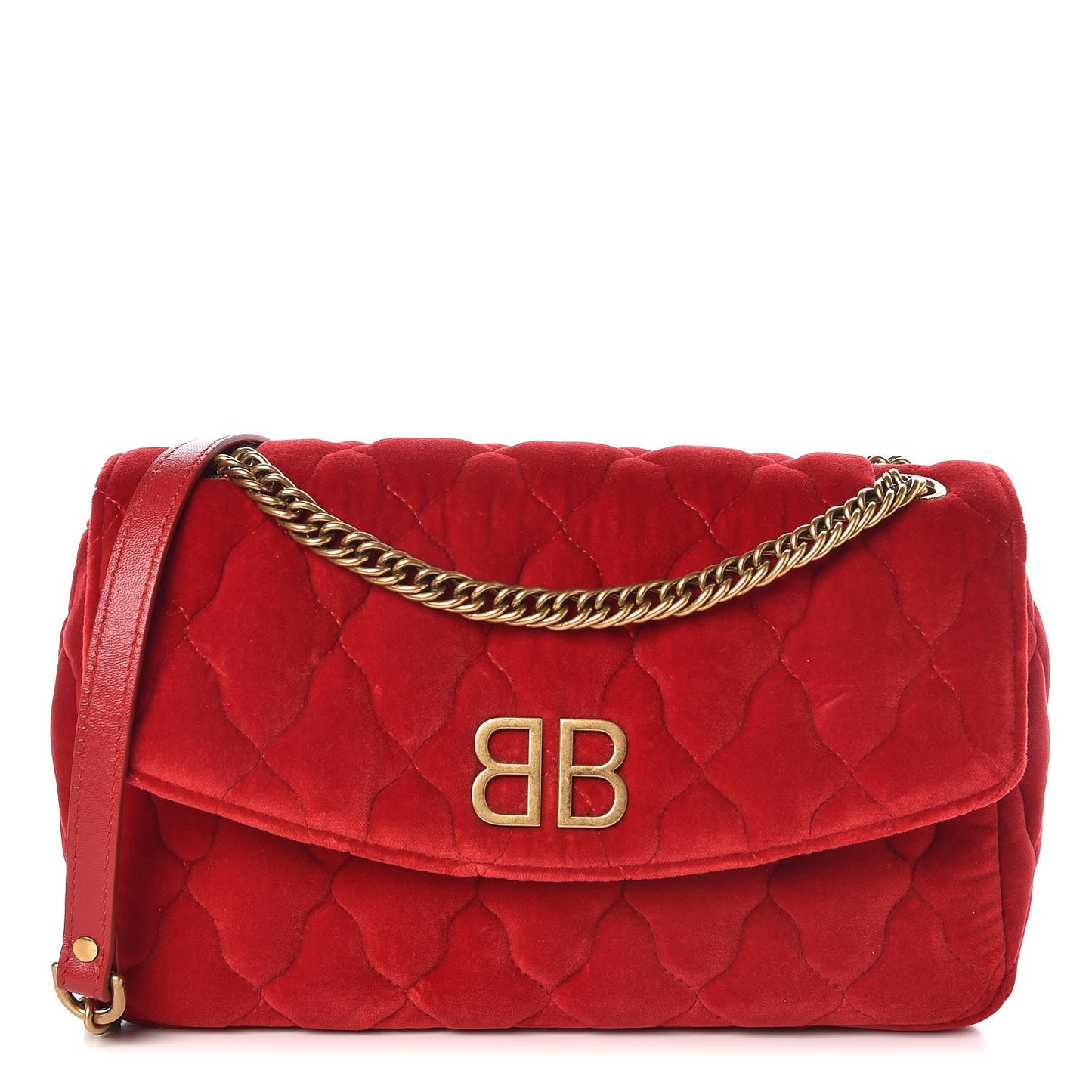 Velvet Mattress Quilted Medium BB Round Shoulder Bag Red