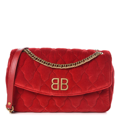 Balenciaga Velvet Mattress Quilted Medium BB Round Shoulder Bag Red 1 of 6