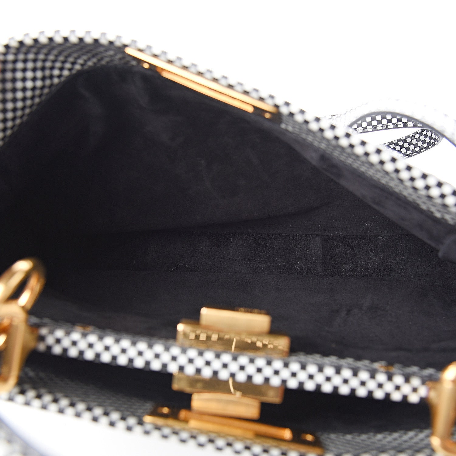Fendi Pequin Checkered Medium Peekaboo Iconic Satchel Black White 5 of 9