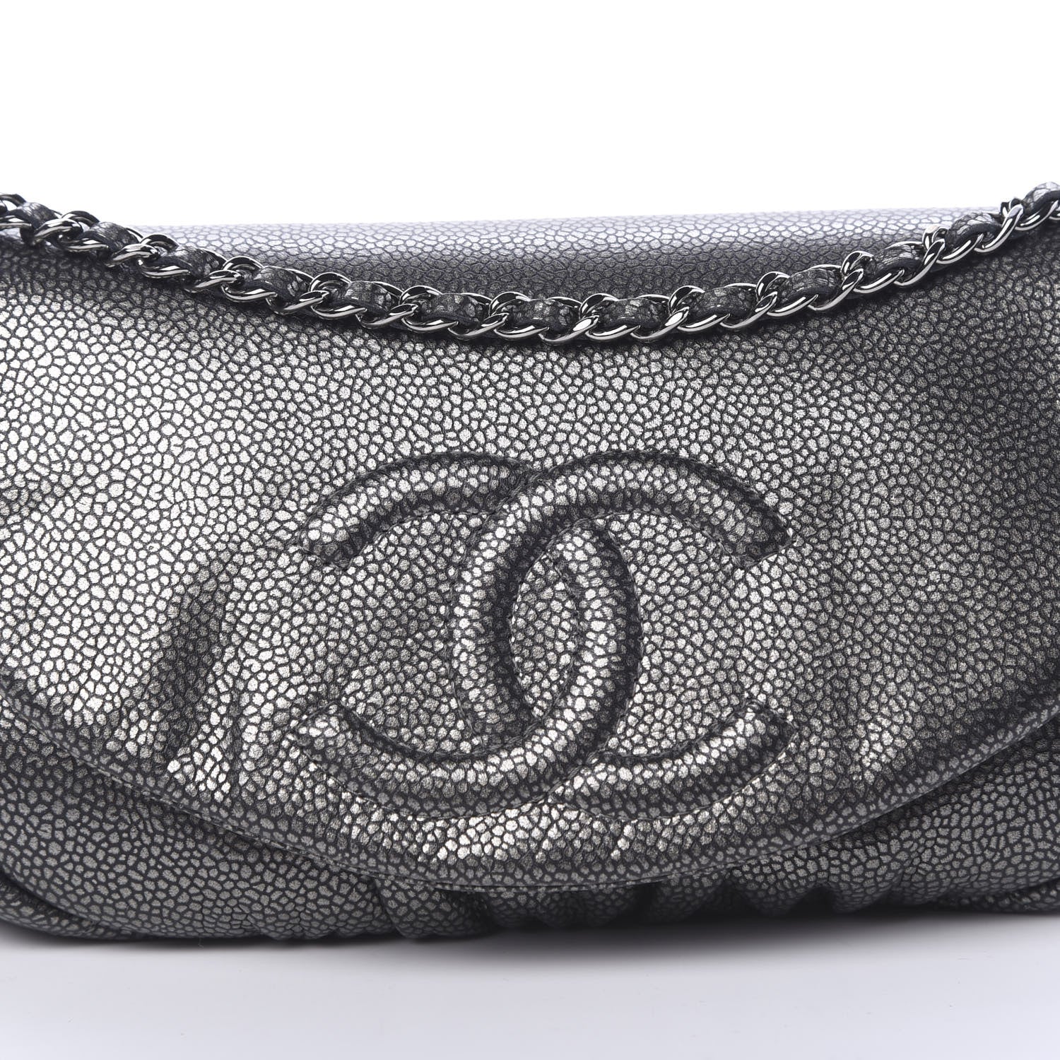 Chanel Metallic Caviar Half Moon Wallet On Chain WOC Dark Silver 8 of 12