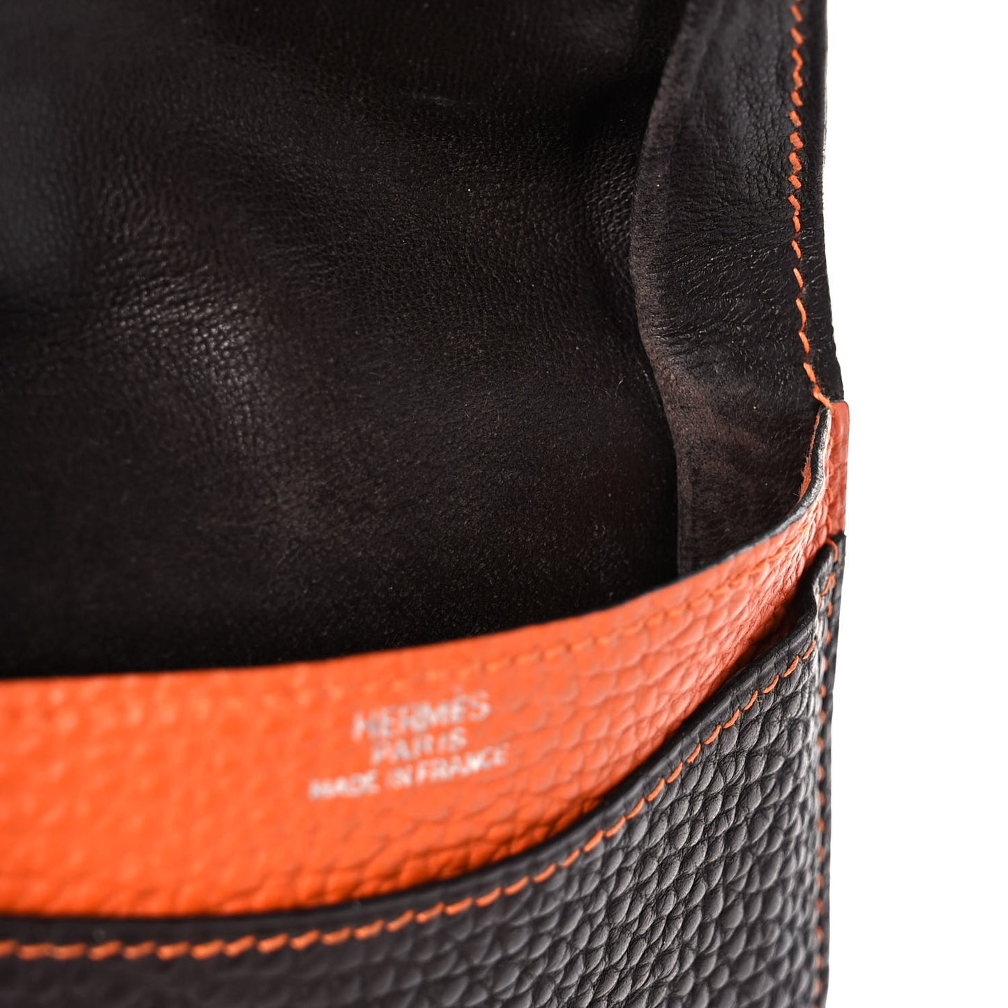 Togo Dogon Card Case Black Orange