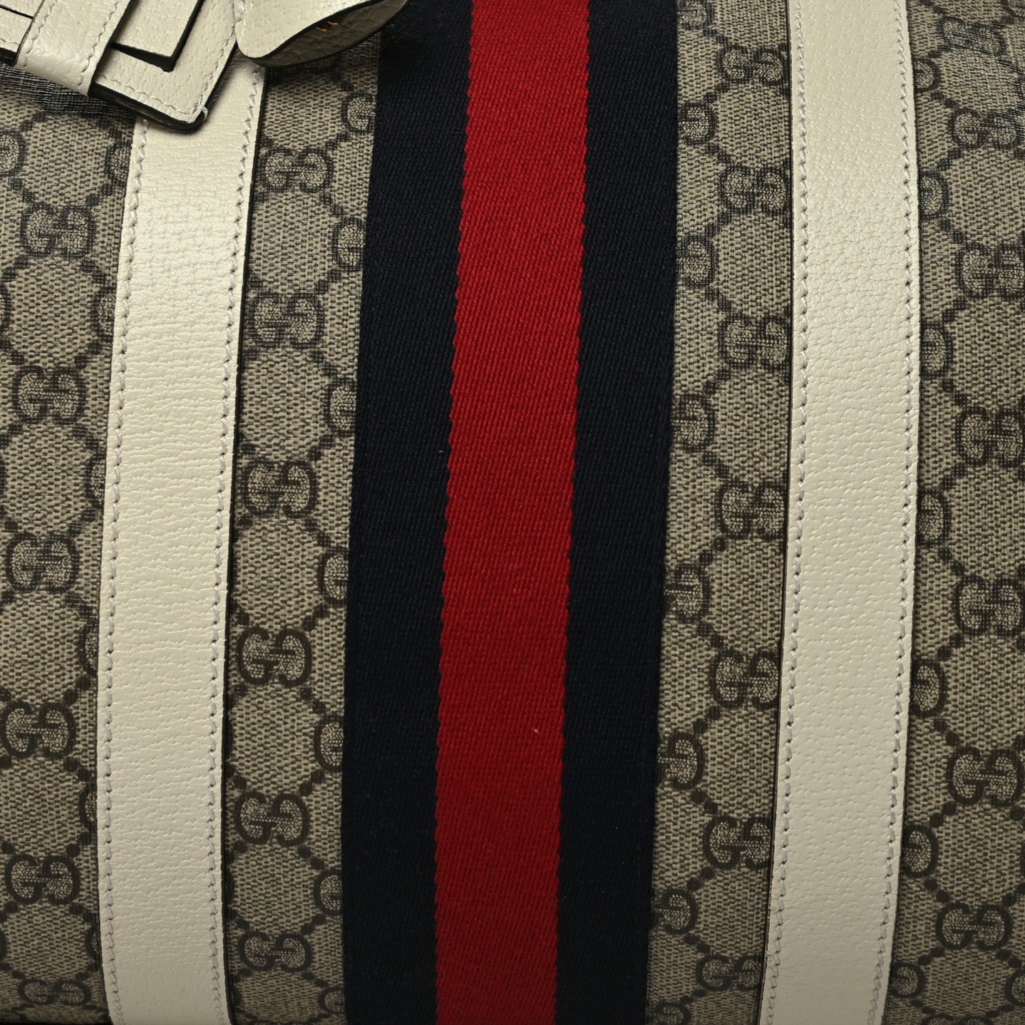 Gucci GG Supreme Monogram Textured Dollar Calfskin Web Medium Ophidia Duffle Bag Beige Ebony Mystic White 8 of 13