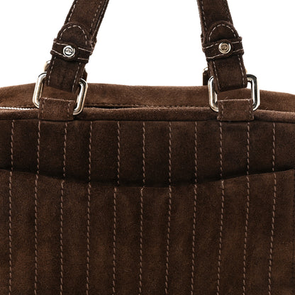 Chanel Suede Vertical Quilted Bowler Brown 8 of 10