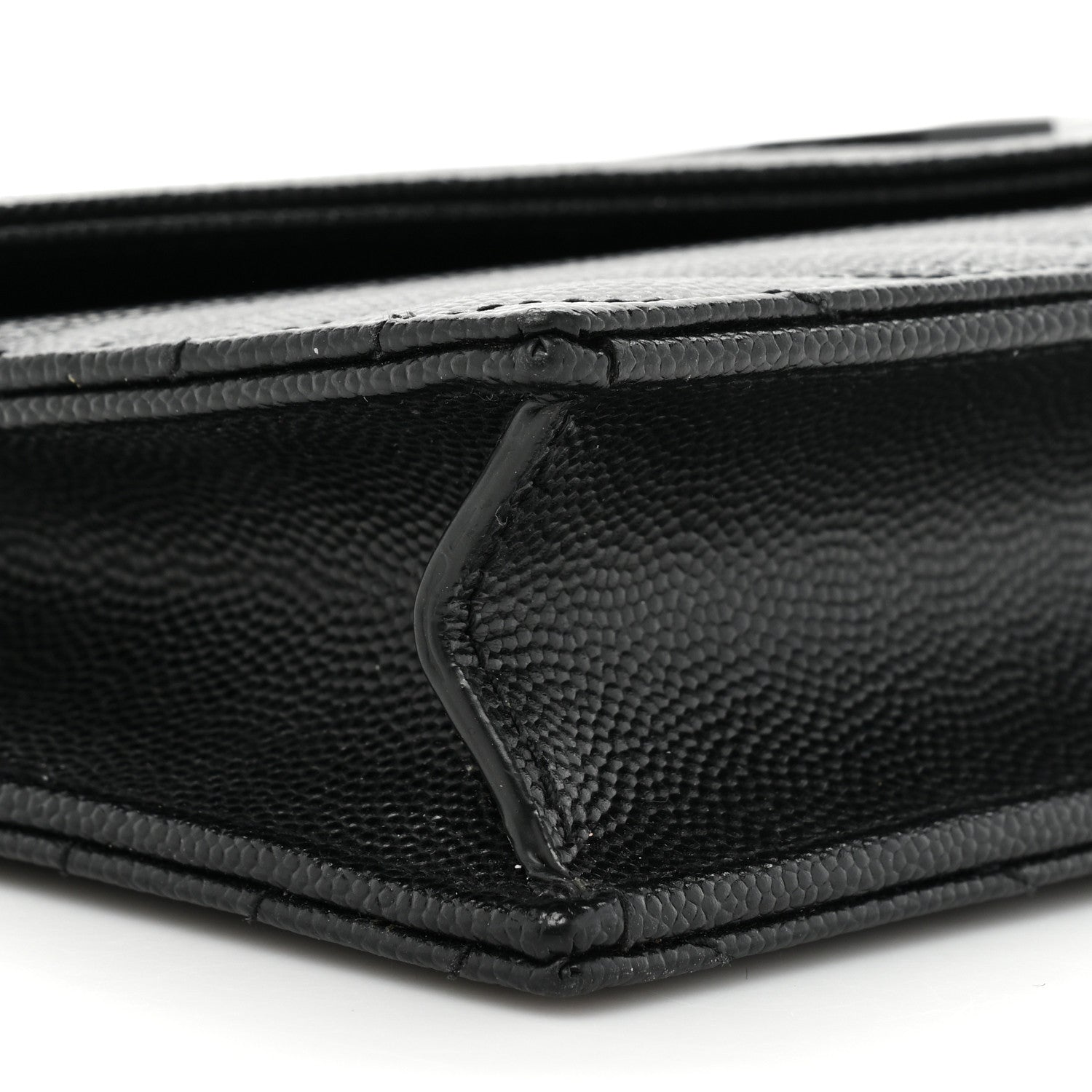 Saint Laurent Grain De Poudre Matelasse Chevron Monogram Monochrome Envelope Chain Wallet Black 10 of 16