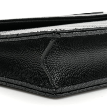 Saint Laurent Grain De Poudre Matelasse Chevron Monogram Monochrome Envelope Chain Wallet Black 10 of 16