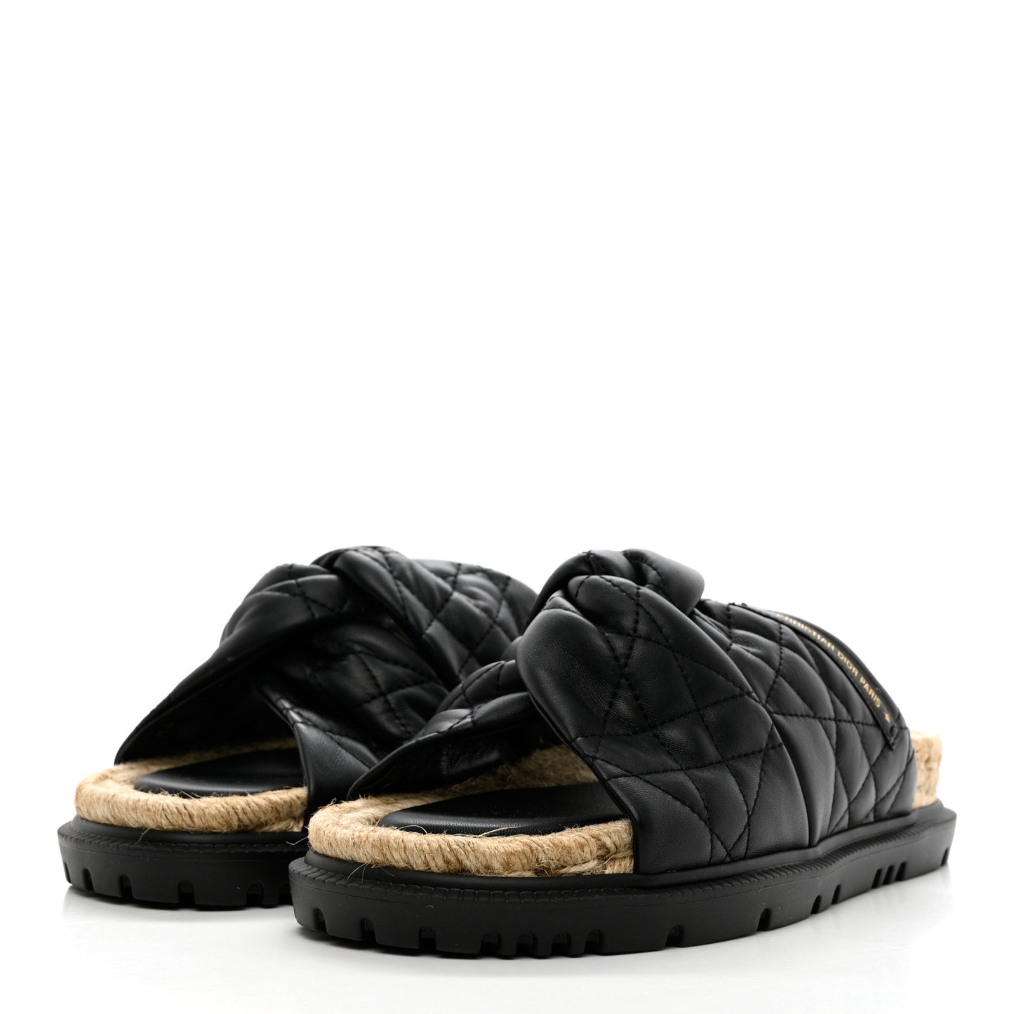Calfskin Cannage Dtwist Espadrille Platform Sandals 38 Black